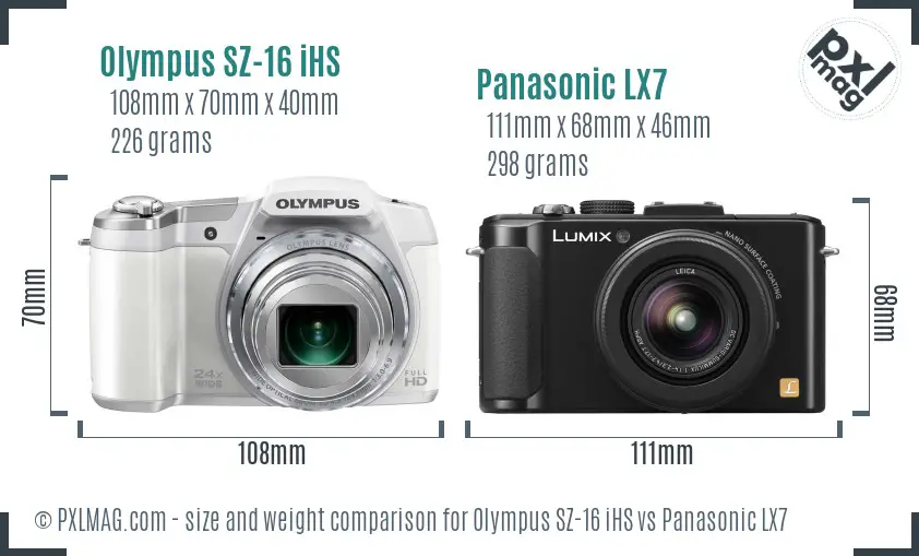 Olympus SZ-16 iHS vs Panasonic LX7 size comparison