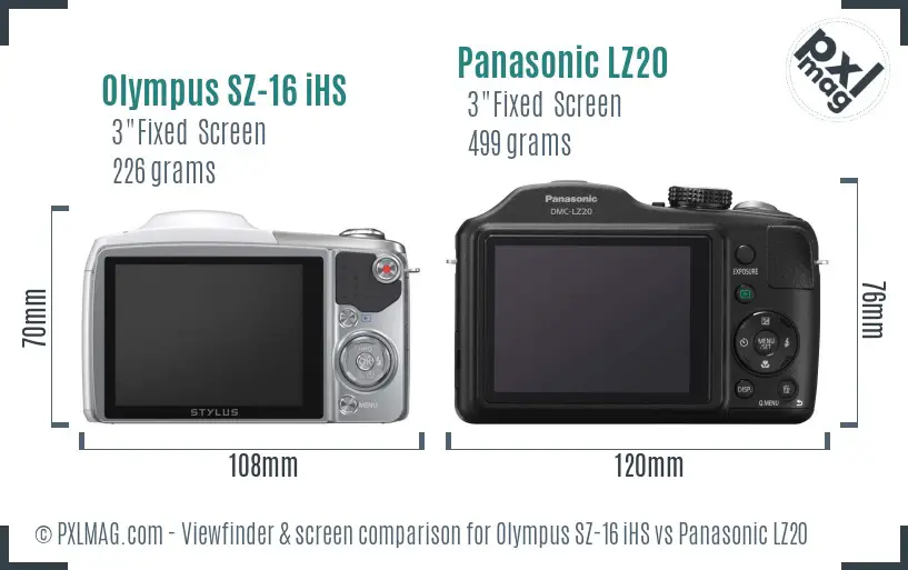 Olympus SZ-16 iHS vs Panasonic LZ20 Screen and Viewfinder comparison