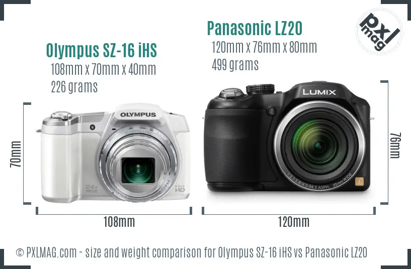 Olympus SZ-16 iHS vs Panasonic LZ20 size comparison