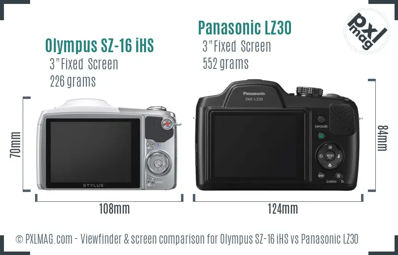 Olympus SZ-16 iHS vs Panasonic LZ30 Screen and Viewfinder comparison