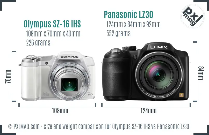 Olympus SZ-16 iHS vs Panasonic LZ30 size comparison