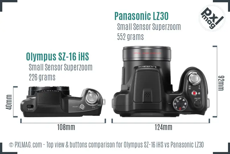 Olympus SZ-16 iHS vs Panasonic LZ30 top view buttons comparison