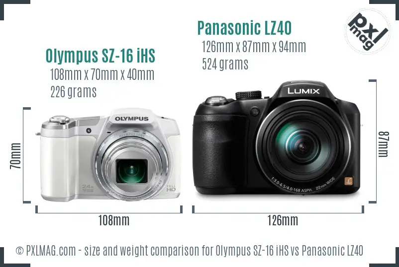 Olympus SZ-16 iHS vs Panasonic LZ40 size comparison