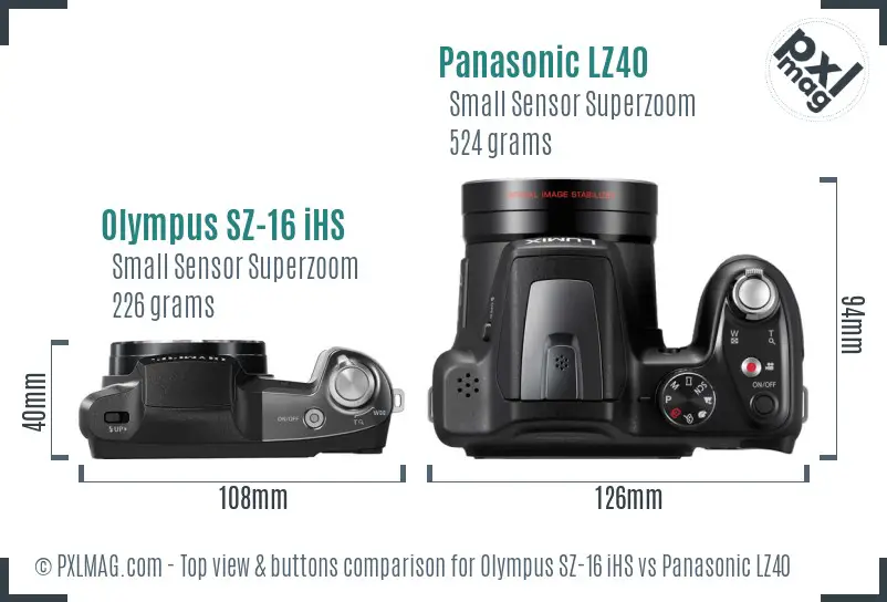 Olympus SZ-16 iHS vs Panasonic LZ40 top view buttons comparison