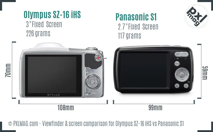 Olympus SZ-16 iHS vs Panasonic S1 Screen and Viewfinder comparison