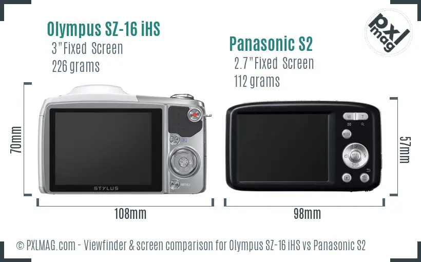 Olympus SZ-16 iHS vs Panasonic S2 Screen and Viewfinder comparison