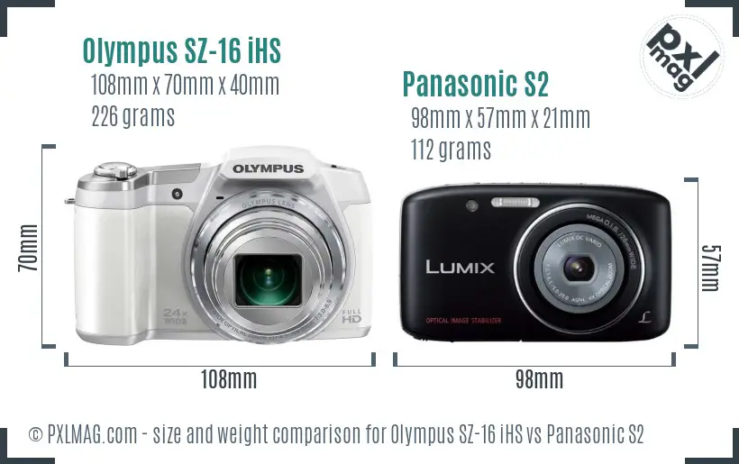 Olympus SZ-16 iHS vs Panasonic S2 size comparison
