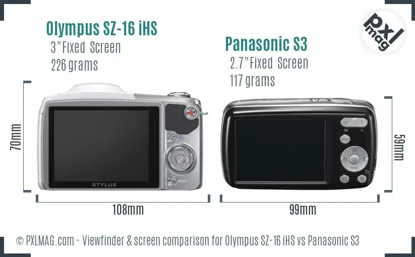 Olympus SZ-16 iHS vs Panasonic S3 Screen and Viewfinder comparison