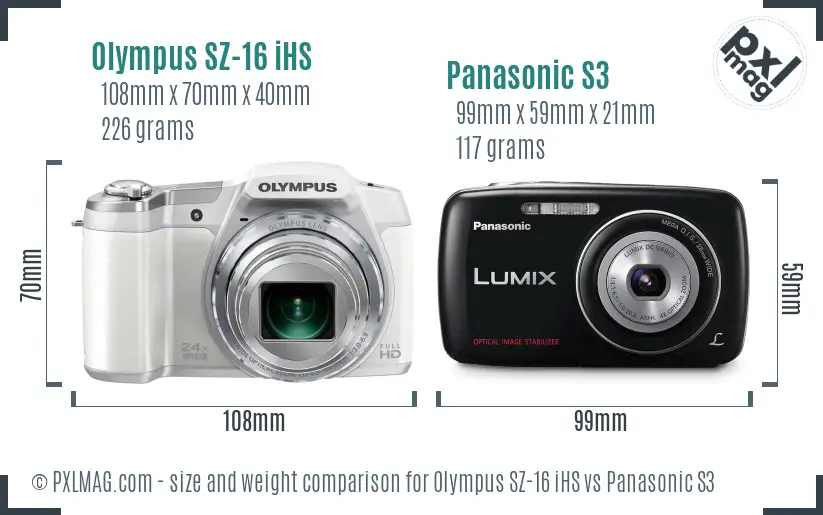 Olympus SZ-16 iHS vs Panasonic S3 size comparison