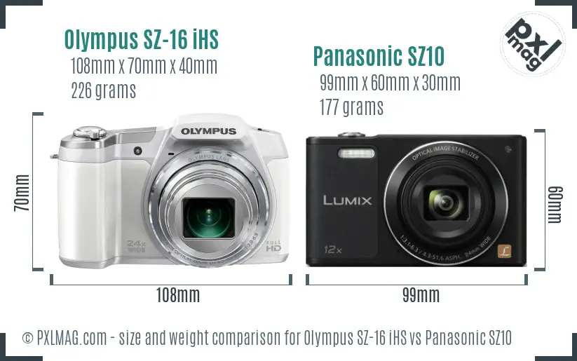 Olympus SZ-16 iHS vs Panasonic SZ10 size comparison Olympus SZ-16 iHS vs Panasonic SZ10 size comparison