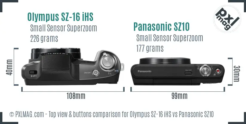 Olympus SZ-16 iHS vs Panasonic SZ10 top view buttons comparison Olympus SZ-16 iHS vs Panasonic SZ10 top view buttons comparison