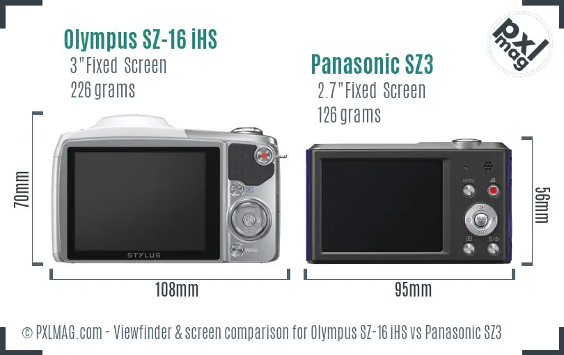 Olympus SZ-16 iHS vs Panasonic SZ3 Screen and Viewfinder comparison