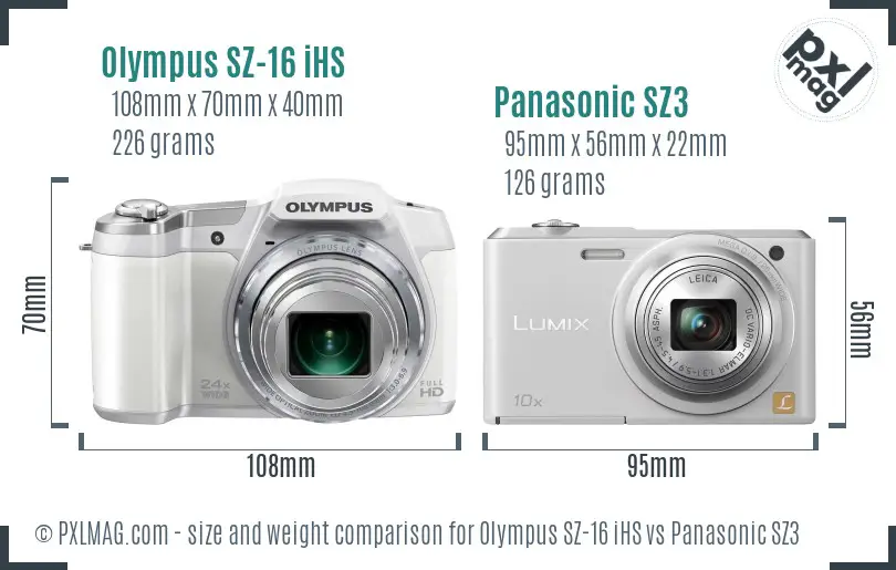 Olympus SZ-16 iHS vs Panasonic SZ3 size comparison