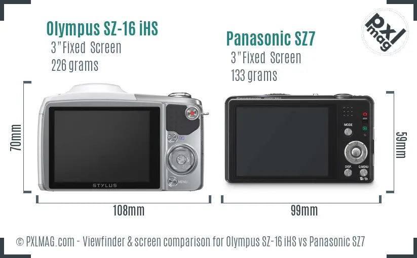 Olympus SZ-16 iHS vs Panasonic SZ7 Screen and Viewfinder comparison
