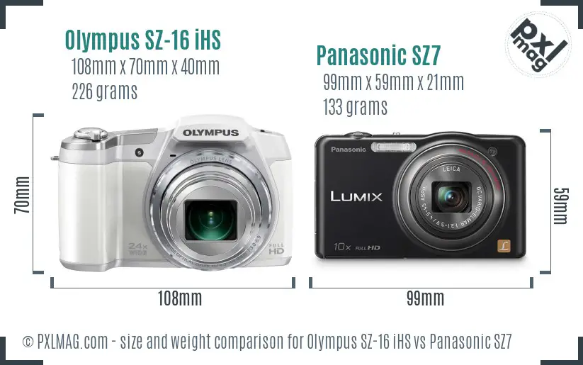 Olympus SZ-16 iHS vs Panasonic SZ7 size comparison