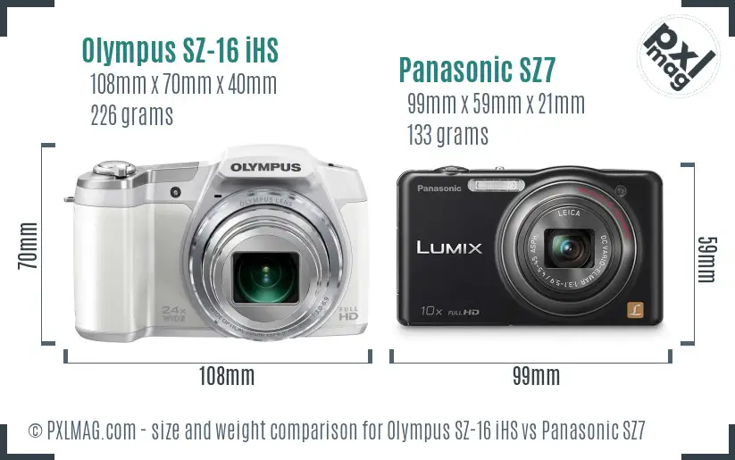 Olympus SZ-16 iHS vs Panasonic SZ7 size comparison Olympus SZ-16 iHS vs Panasonic SZ7 size comparison