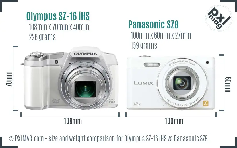 Olympus SZ-16 iHS vs Panasonic SZ8 size comparison