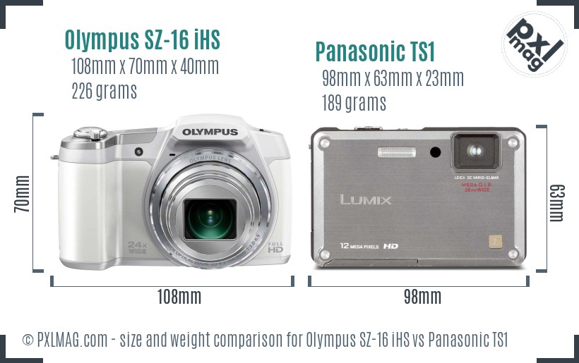 Olympus SZ-16 iHS vs Panasonic TS1 size comparison
