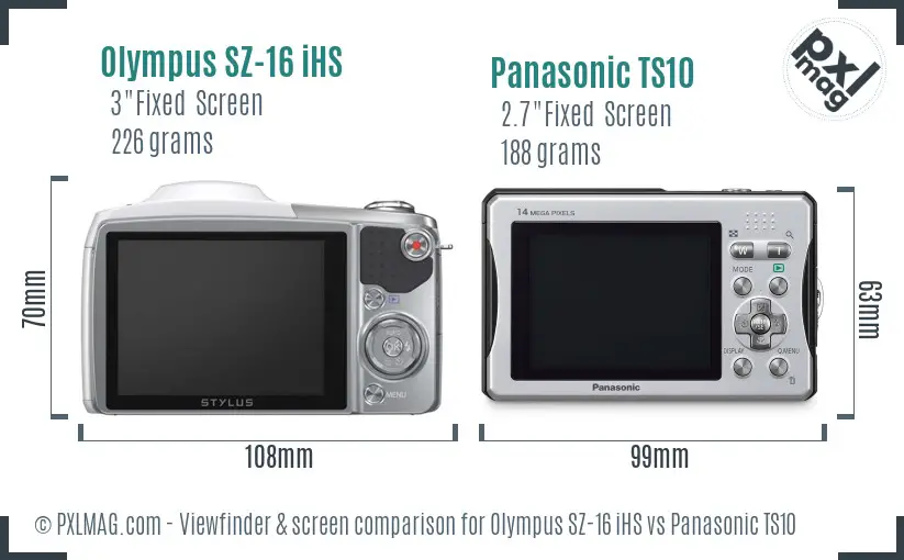 Olympus SZ-16 iHS vs Panasonic TS10 Screen and Viewfinder comparison