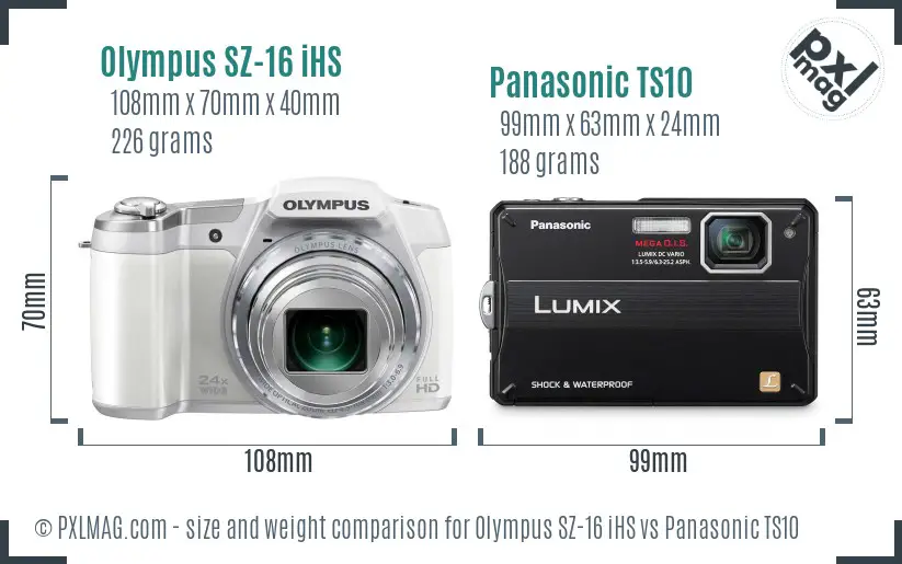 Olympus SZ-16 iHS vs Panasonic TS10 size comparison