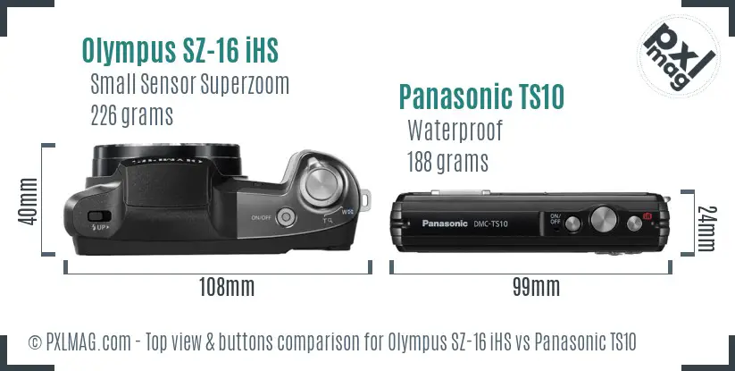 Olympus SZ-16 iHS vs Panasonic TS10 top view buttons comparison