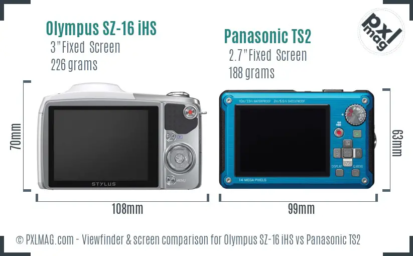 Olympus SZ-16 iHS vs Panasonic TS2 Screen and Viewfinder comparison