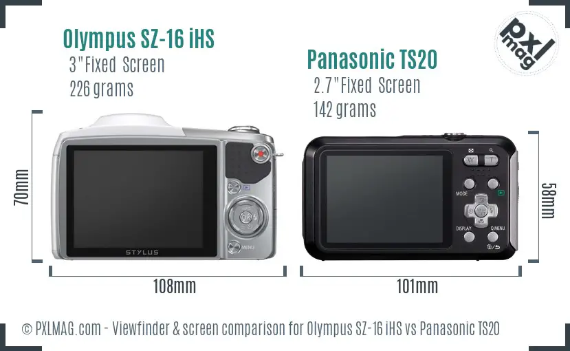 Olympus SZ-16 iHS vs Panasonic TS20 Screen and Viewfinder comparison