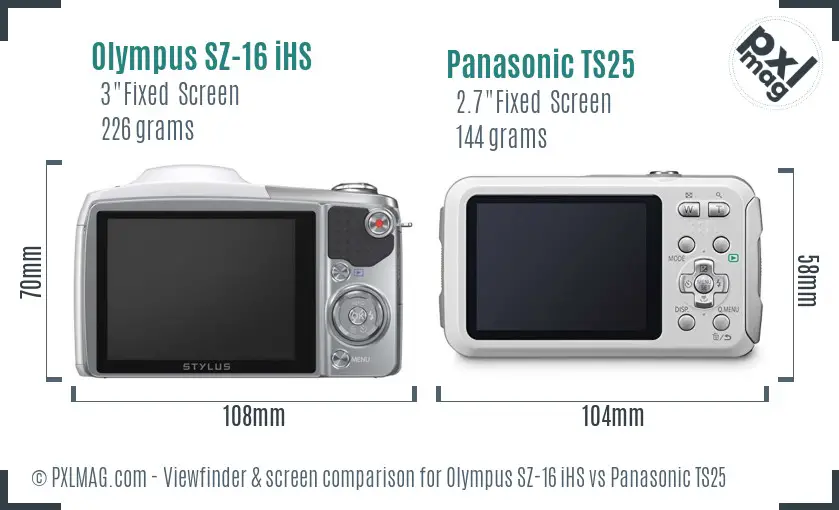 Olympus SZ-16 iHS vs Panasonic TS25 Screen and Viewfinder comparison Olympus SZ-16 iHS vs Panasonic TS25 Screen and Viewfinder comparison