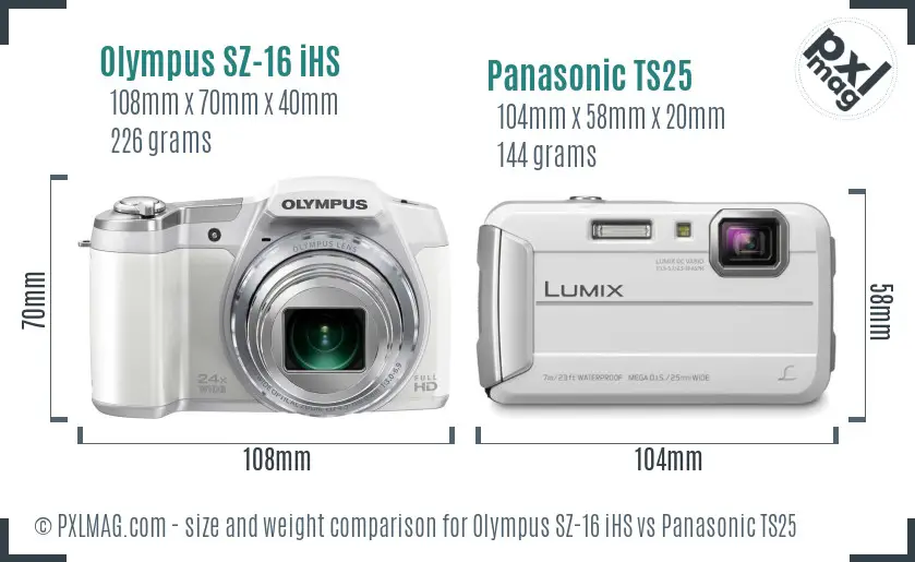 Olympus SZ-16 iHS vs Panasonic TS25 size comparison Olympus SZ-16 iHS vs Panasonic TS25 size comparison