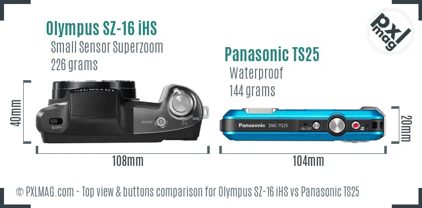 Olympus SZ-16 iHS vs Panasonic TS25 top view buttons comparison Olympus SZ-16 iHS vs Panasonic TS25 top view buttons comparison
