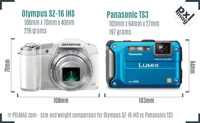 Olympus SZ-16 iHS vs Panasonic TS3 size comparison Olympus SZ-16 iHS vs Panasonic TS3 size comparison