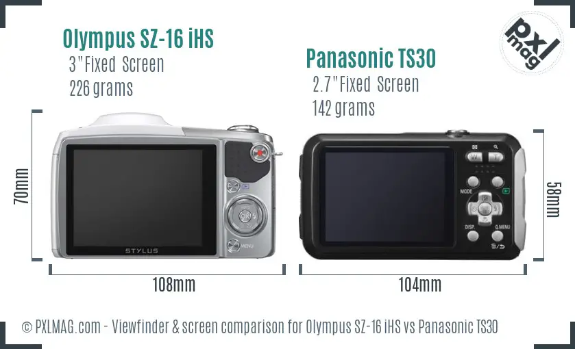 Olympus SZ-16 iHS vs Panasonic TS30 Screen and Viewfinder comparison