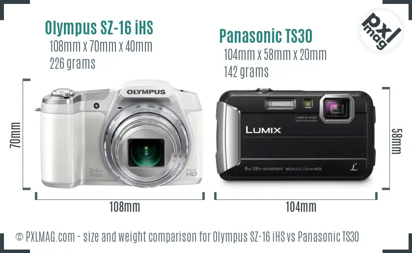 Olympus SZ-16 iHS vs Panasonic TS30 size comparison