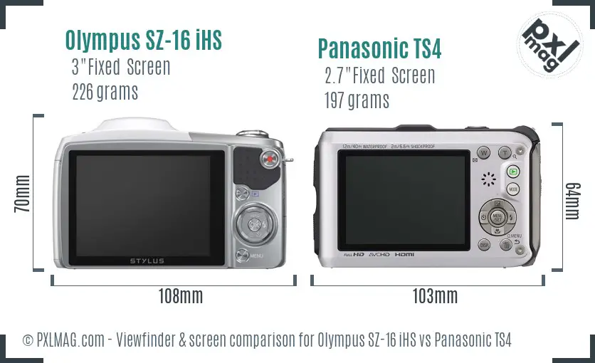 Olympus SZ-16 iHS vs Panasonic TS4 Screen and Viewfinder comparison