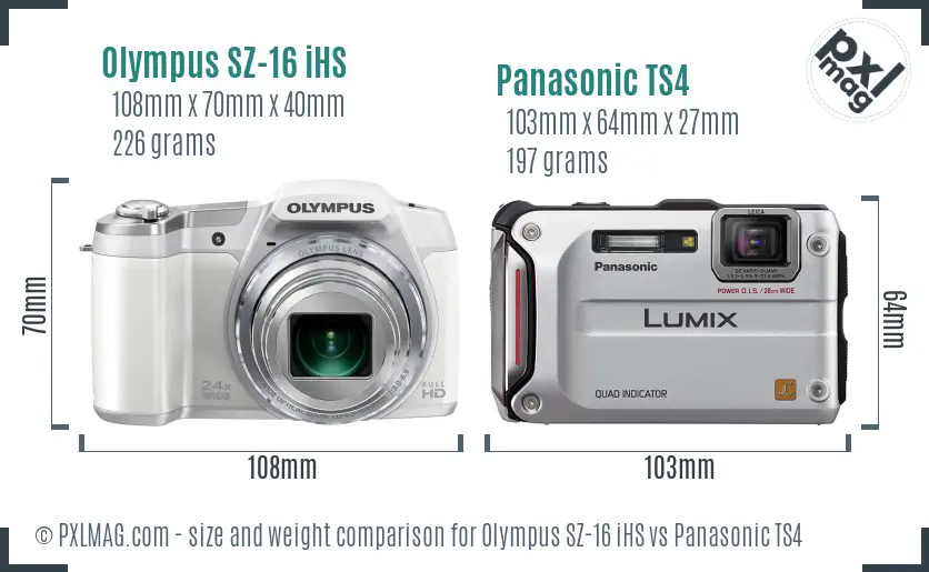 Olympus SZ-16 iHS vs Panasonic TS4 size comparison