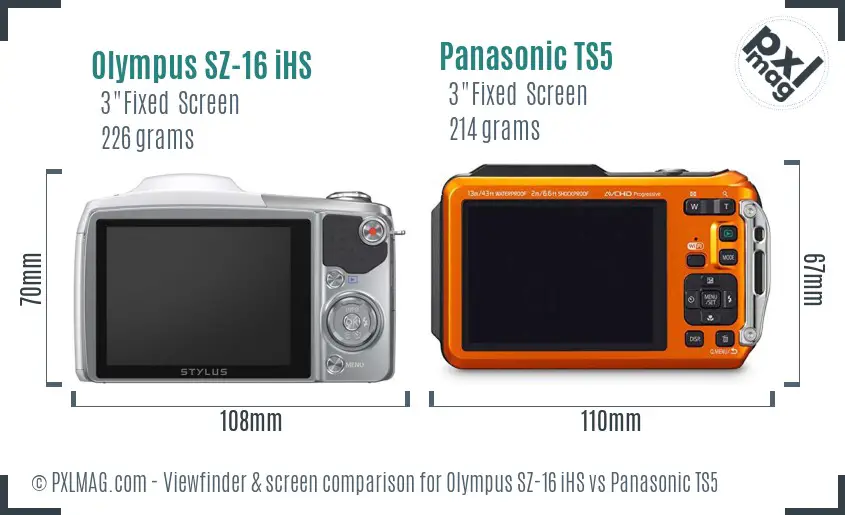 Olympus SZ-16 iHS vs Panasonic TS5 Screen and Viewfinder comparison