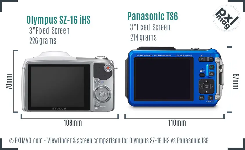 Olympus SZ-16 iHS vs Panasonic TS6 Screen and Viewfinder comparison