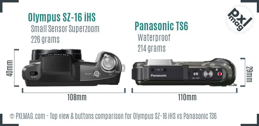 Olympus SZ-16 iHS vs Panasonic TS6 top view buttons comparison