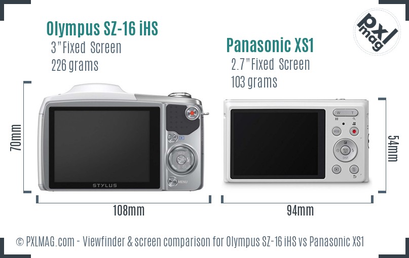 Olympus SZ-16 iHS vs Panasonic XS1 Screen and Viewfinder comparison