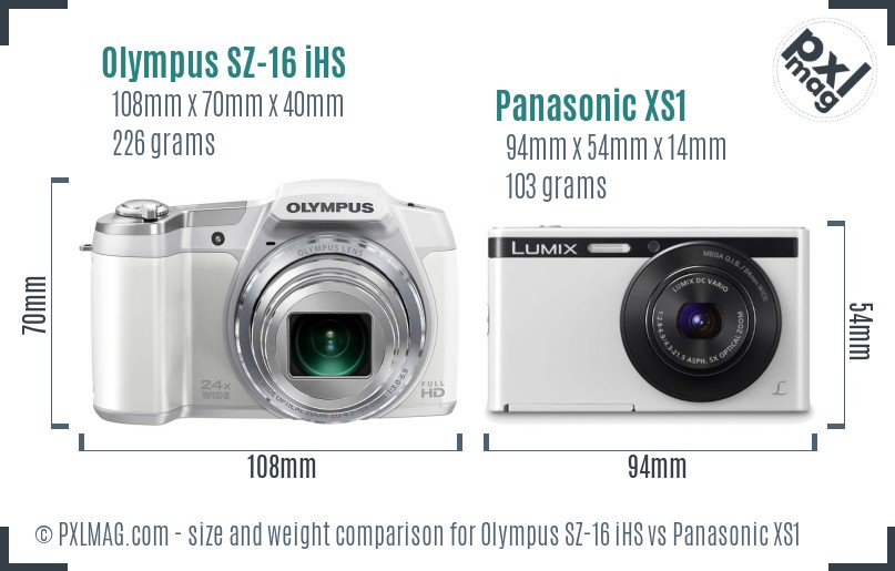 Olympus SZ-16 iHS vs Panasonic XS1 size comparison