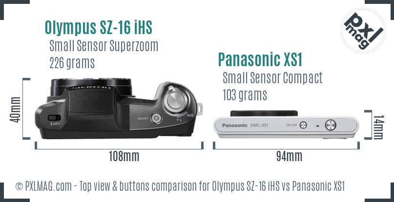 Olympus SZ-16 iHS vs Panasonic XS1 top view buttons comparison