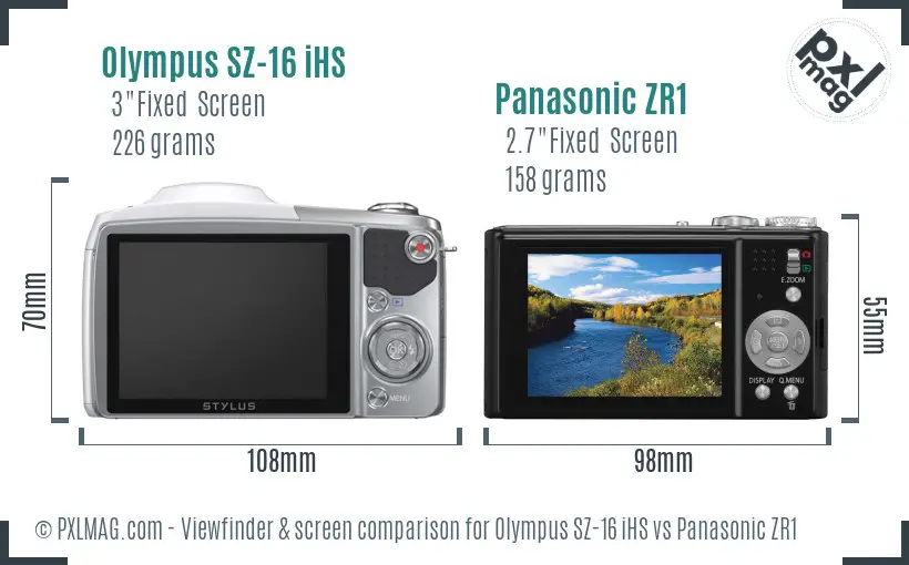 Olympus SZ-16 iHS vs Panasonic ZR1 Screen and Viewfinder comparison