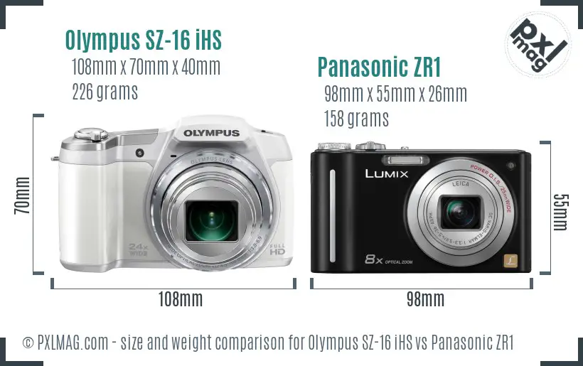 Olympus SZ-16 iHS vs Panasonic ZR1 size comparison