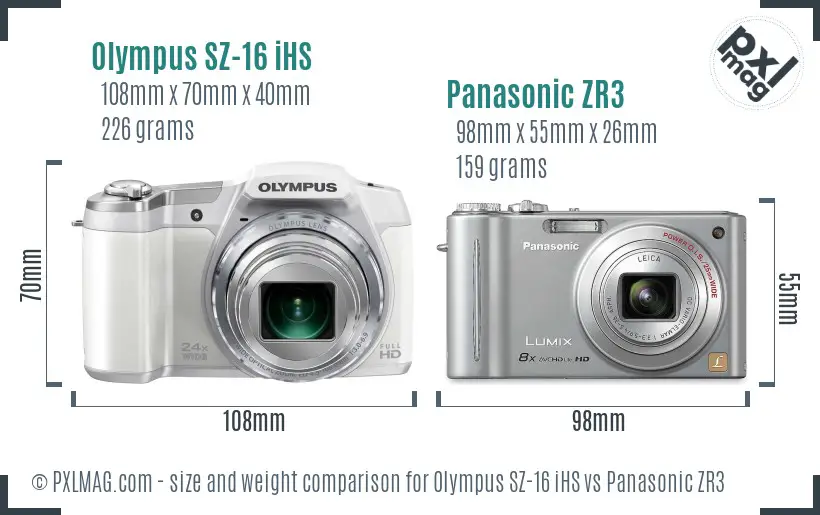 Olympus SZ-16 iHS vs Panasonic ZR3 size comparison