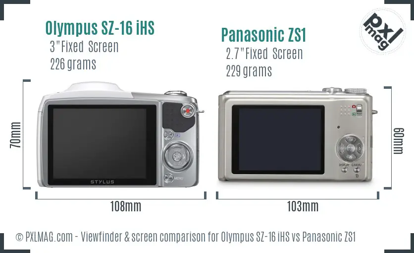 Olympus SZ-16 iHS vs Panasonic ZS1 Screen and Viewfinder comparison