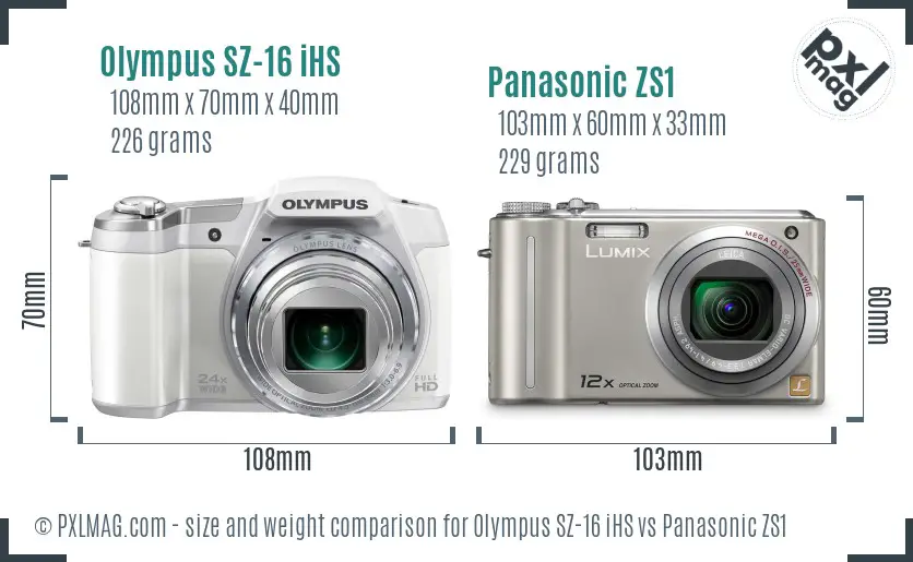 Olympus SZ-16 iHS vs Panasonic ZS1 size comparison