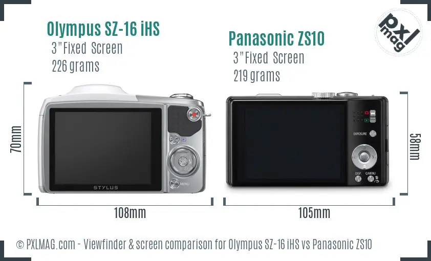 Olympus SZ-16 iHS vs Panasonic ZS10 Screen and Viewfinder comparison