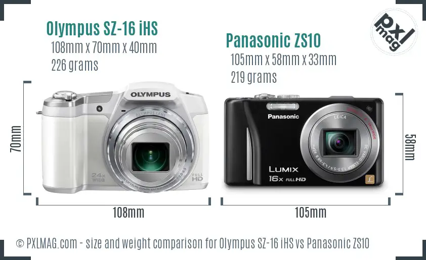 Olympus SZ-16 iHS vs Panasonic ZS10 size comparison