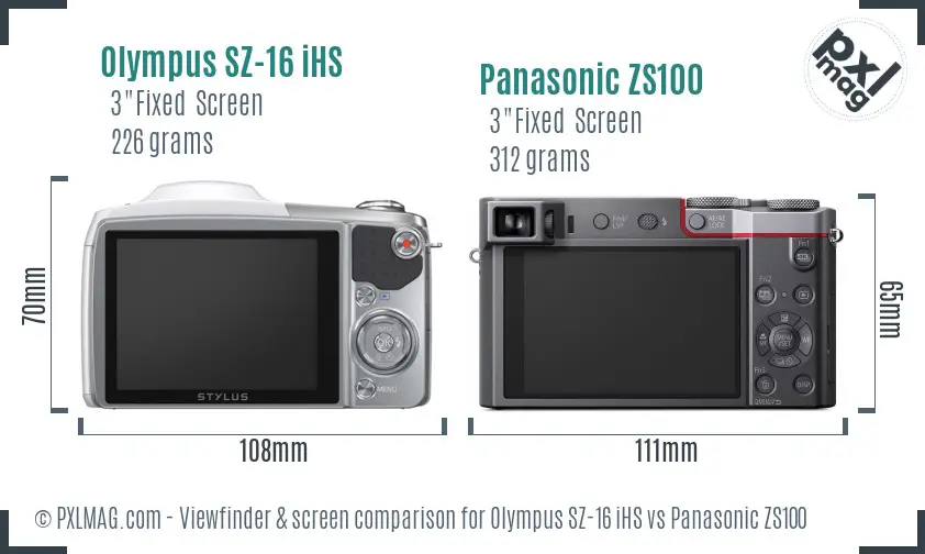 Olympus SZ-16 iHS vs Panasonic ZS100 Screen and Viewfinder comparison