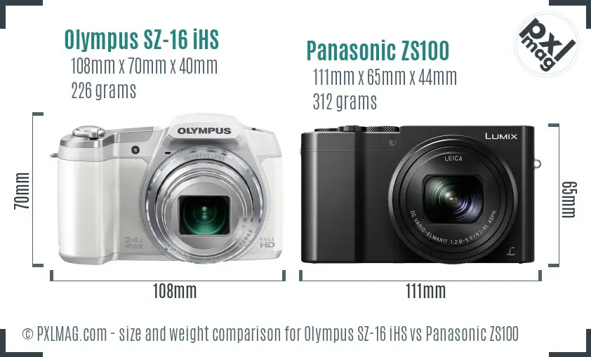 Olympus SZ-16 iHS vs Panasonic ZS100 size comparison